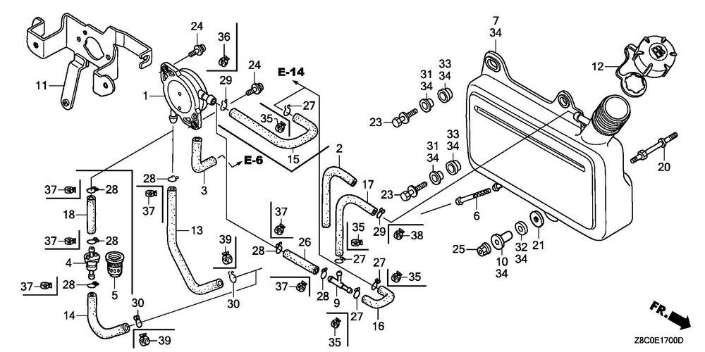 Fuel Tank Diagram and Parts List for GC190LAX (Type QHGF)(GCAAA-3723287-9999999) Honda Engine