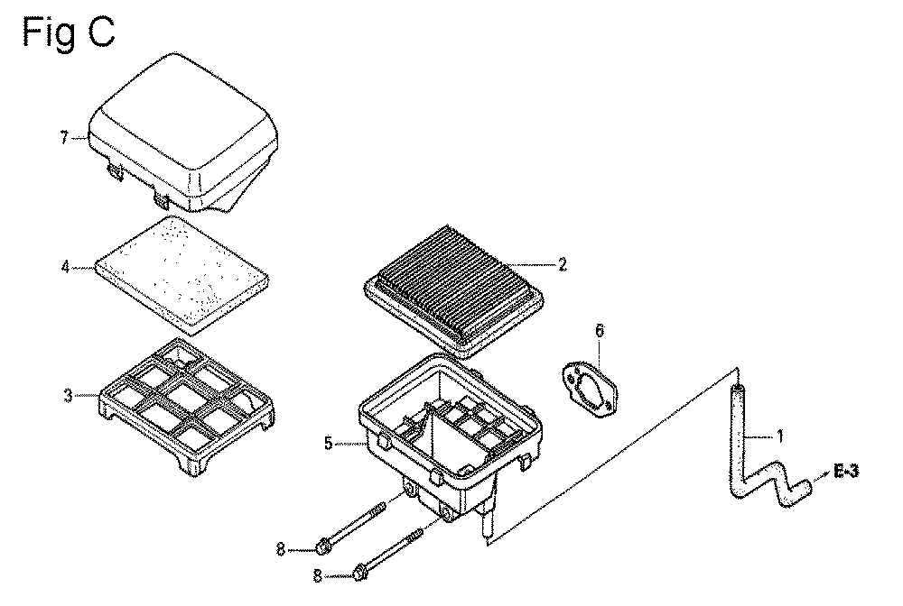 Fig-3 Diagram and Parts List for GS190A Type VXE9 Honda Engine