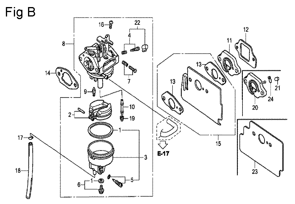 Fig-2 Diagram and Parts List for GC160A Type QHE4 Honda Engine