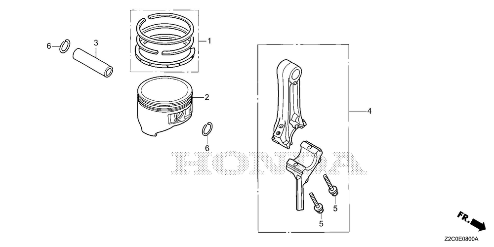 Piston - Connecting Rod Diagram and Parts List for GS190LAX (Type QHAF)(GCACA-2074905-9999999) Honda Engine