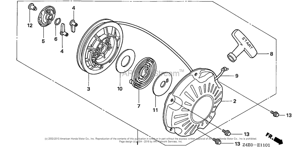 Recoil Starter (2) Diagram and Parts List for GX100U (typeKRB5)(GCAGK-1000001) Honda Engine