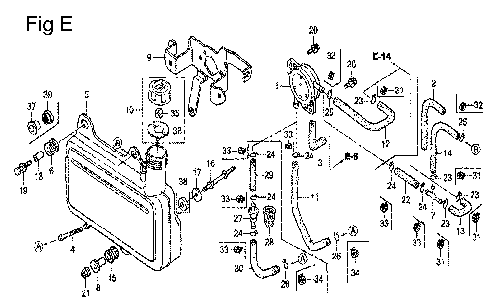 Fig-5 Diagram and Parts List for GC135 Type VXE Honda Engine