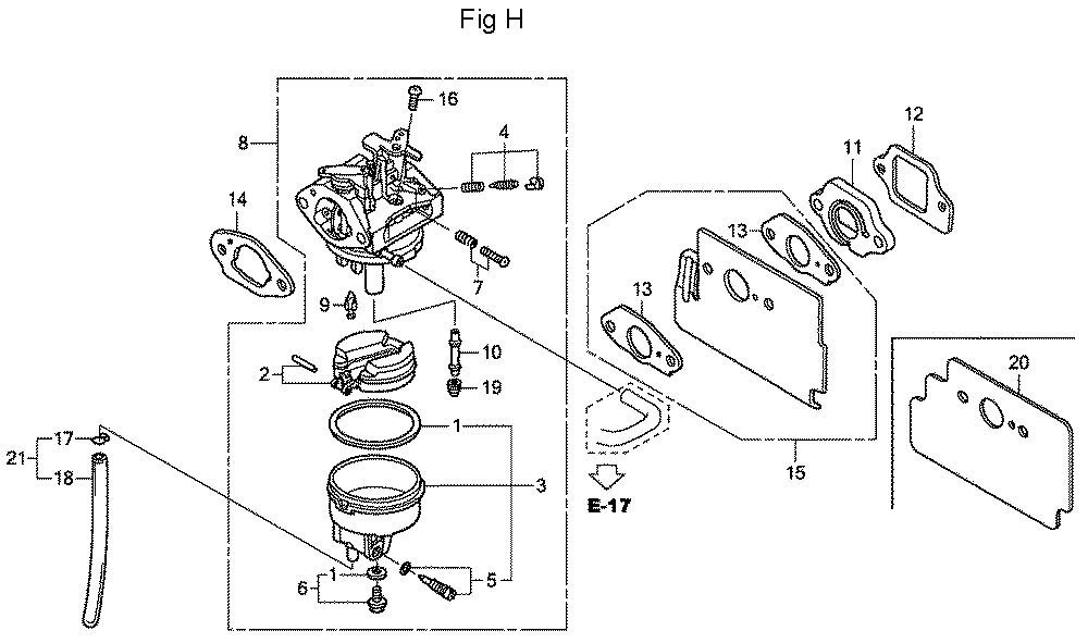Fig-8 Diagram and Parts List for GC160LA Type QHA1 Honda Engine