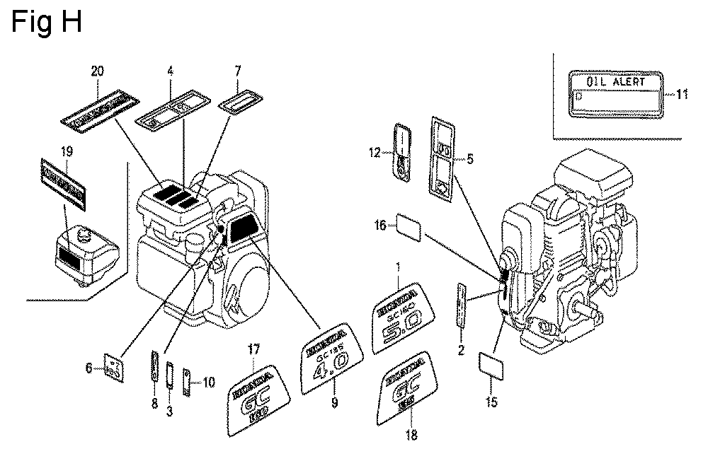 Fig-8 Diagram and Parts List for GC160 Type VHJ Honda Engine