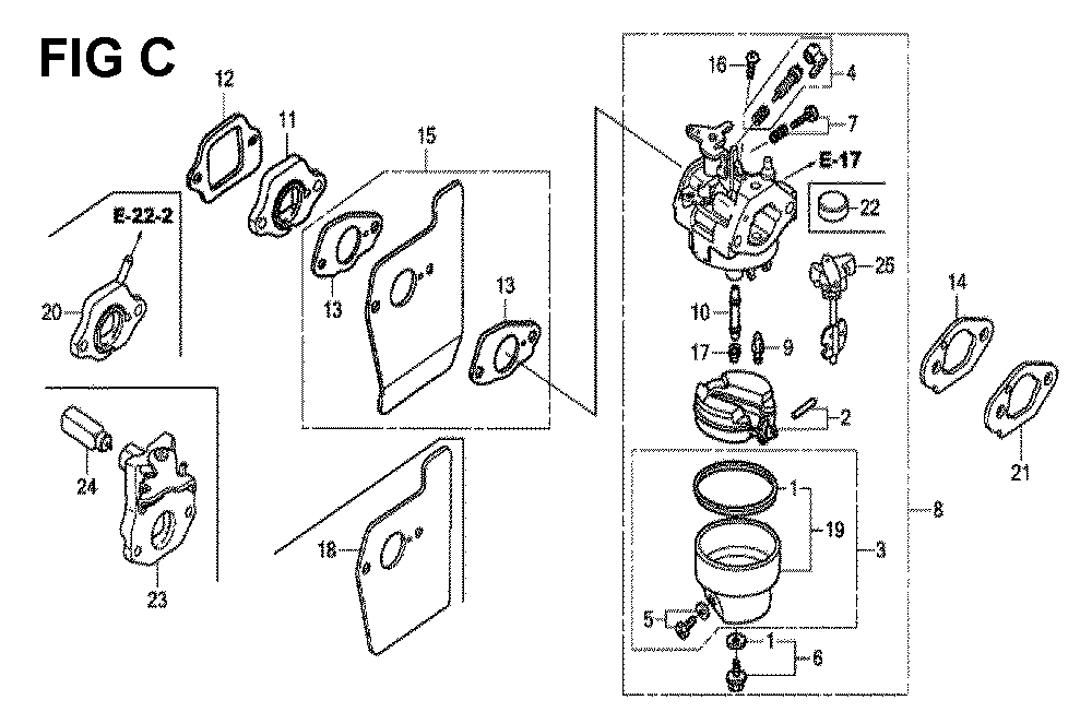 Fig-3 Diagram and Parts List for GCV190LA Type S3C Honda Engine