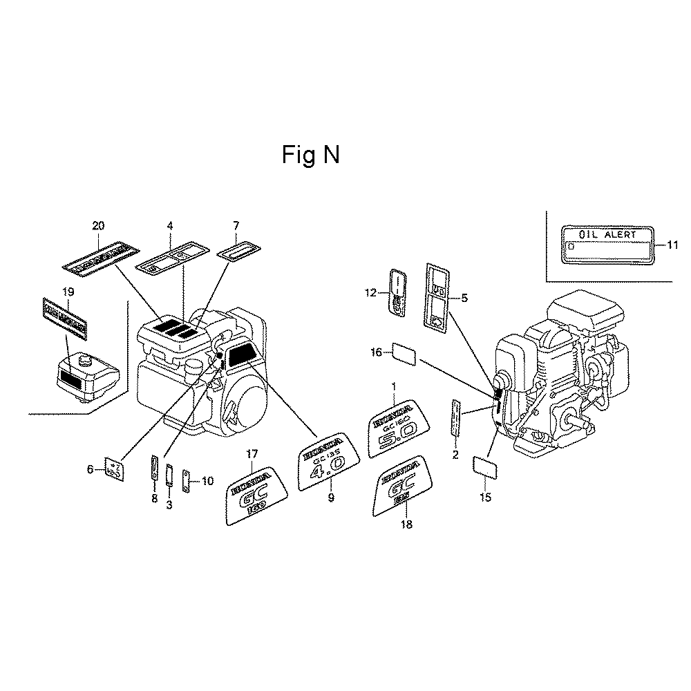 Fig-14 Diagram and Parts List for GC135 Type PXA Honda Engine