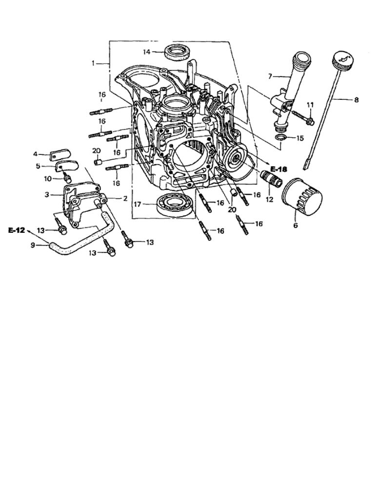 Crankcase Diagram and Parts List for GCV-530-EXA2  Honda Engine