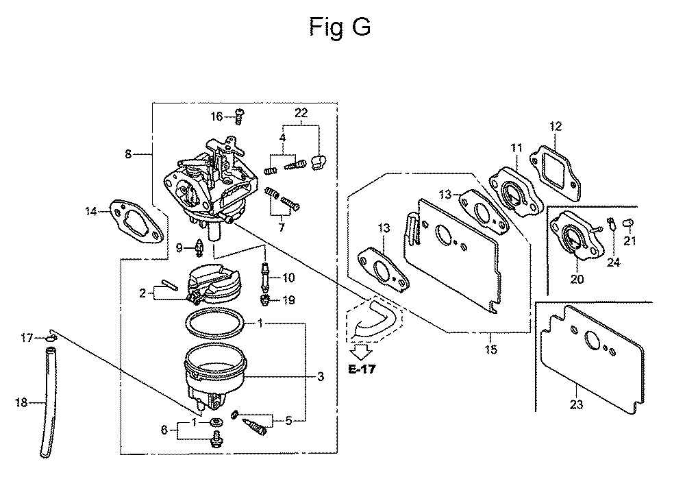 Fig-7 Diagram and Parts List for GC160 Type QBC Honda Engine
