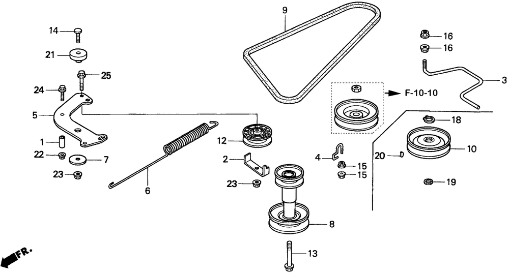 Transmission Pulley Diagram and Parts List for H1011R (Type  SA)(MZAW-6000001 - 6100000) Honda Lawn Mower