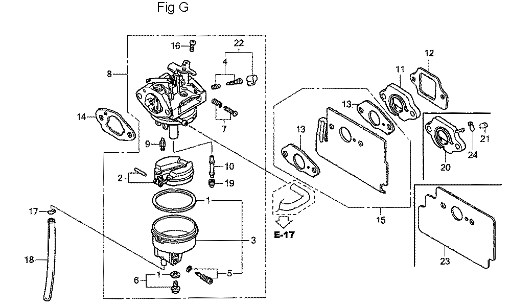 Fig-7 Diagram and Parts List for GC160A Type QEA Honda Engine