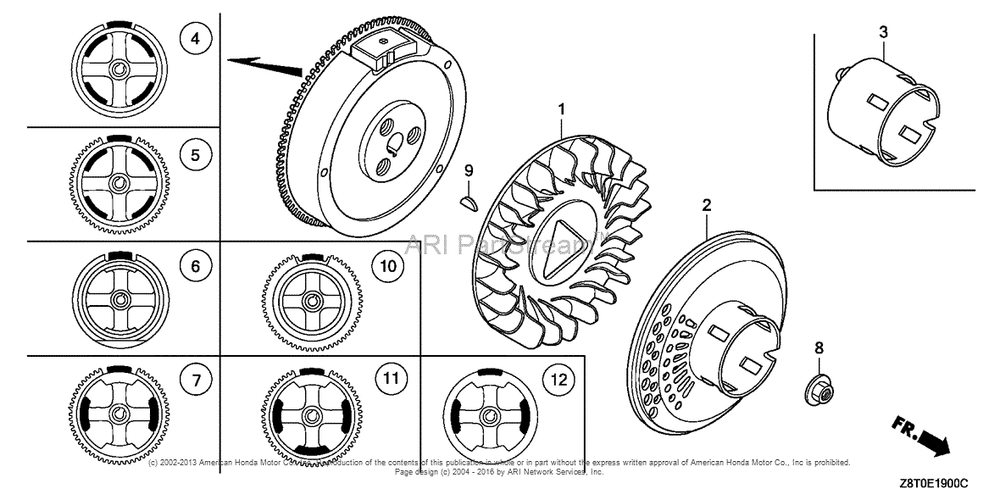 Flywheel Diagram and Parts List for GX340UT2 (typePKT2)(GCBET-1000001) Honda Engine