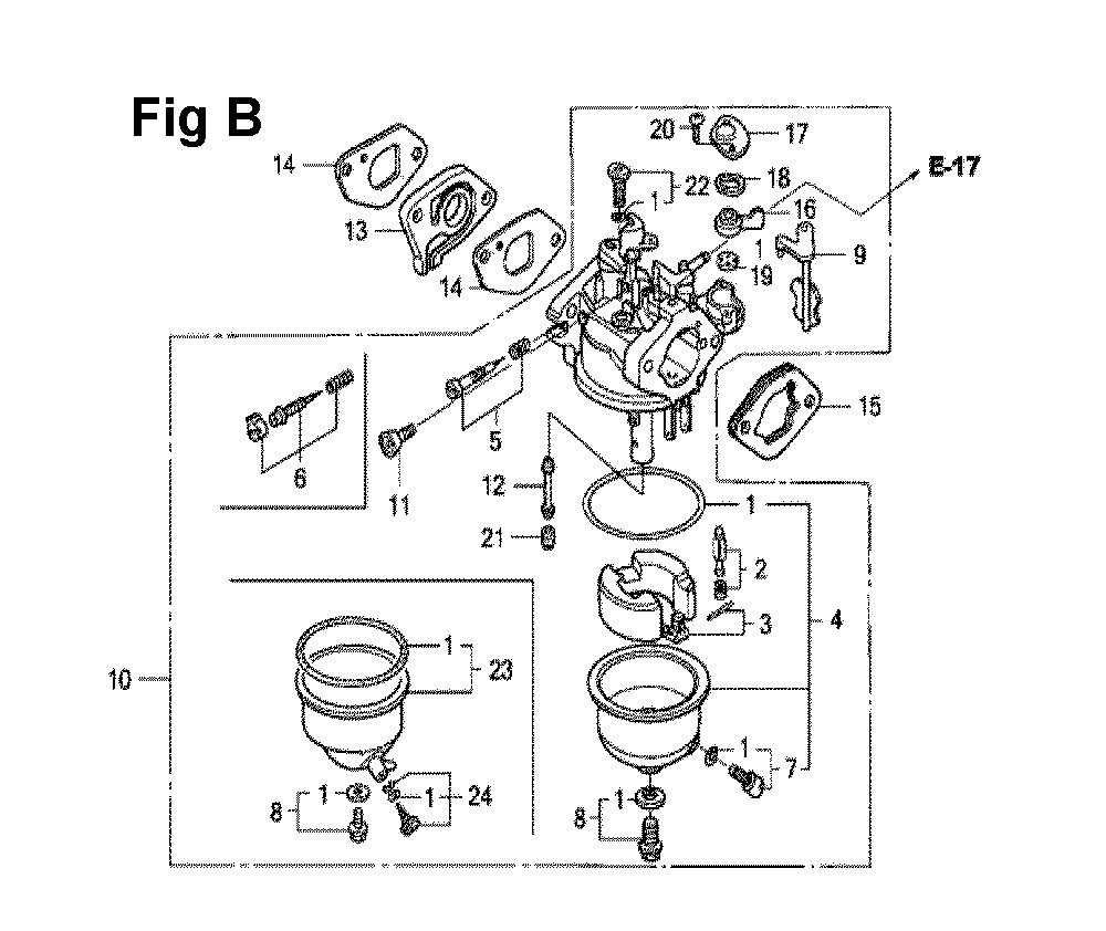 Fig-4 Diagram and Parts List for GXV120 Type SF Honda Engine