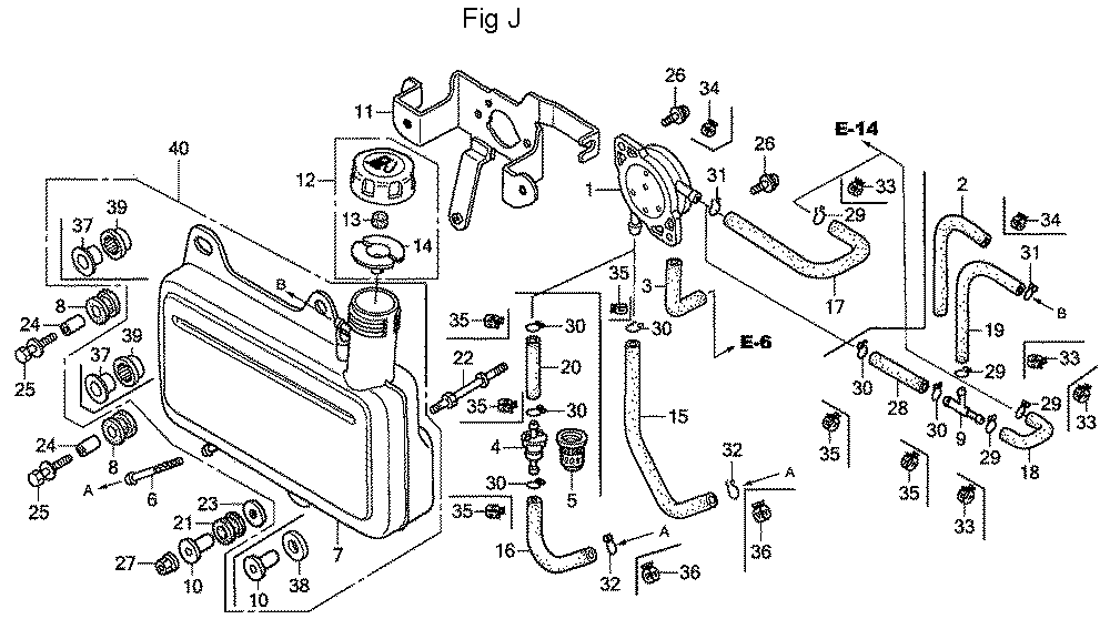 Fig-10 Diagram and Parts List for GC190A Type QEA Honda Engine