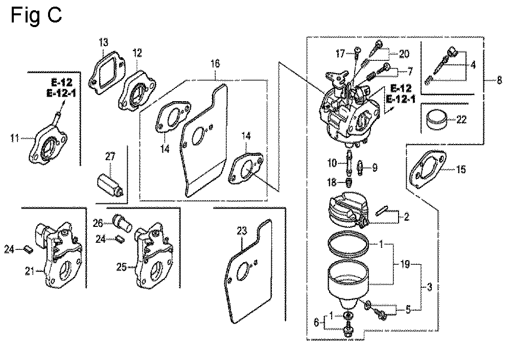 Fig-3 Diagram and Parts List for GCV135 Type N7E2 Honda Engine