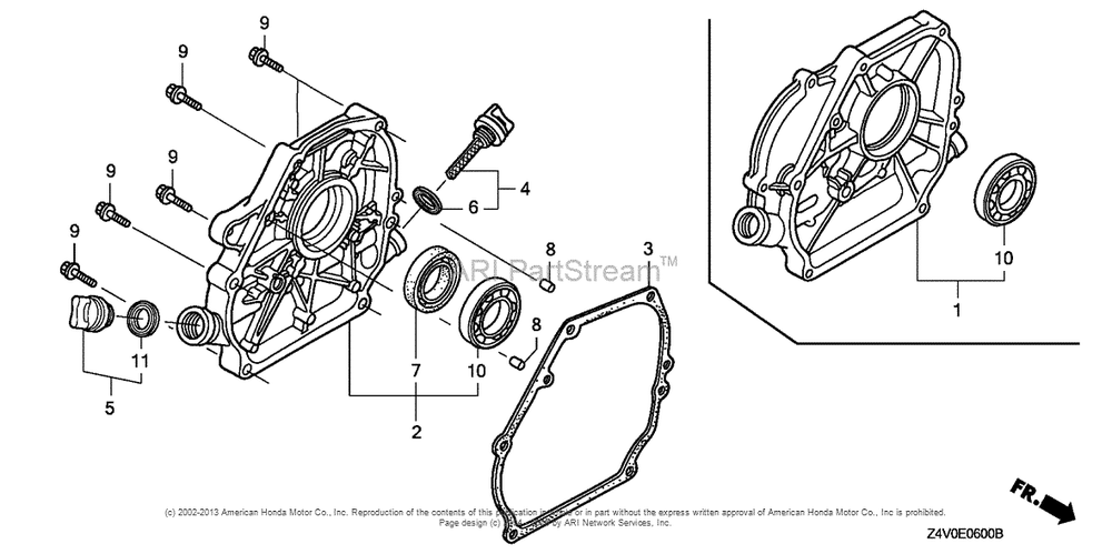 Crankcase Cover Diagram and Parts List for GX200UT2 (typePXU)(GCBTT-1000001) Honda Engine