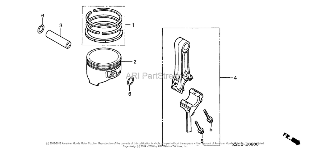 Piston + Connecting Rod Diagram and Parts List for GS190LA (typeQHAF)(GCACA-1000001) Honda Engine