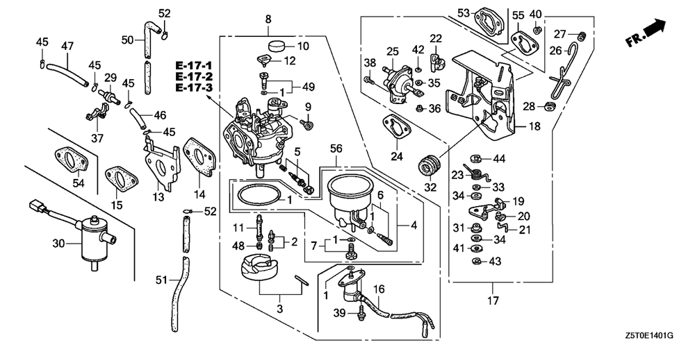 Carburetor (2) Diagram and Parts List for GX390RT2 (Type  VXG/A)(GCBCT-3000001 - 9999999) Honda Engine