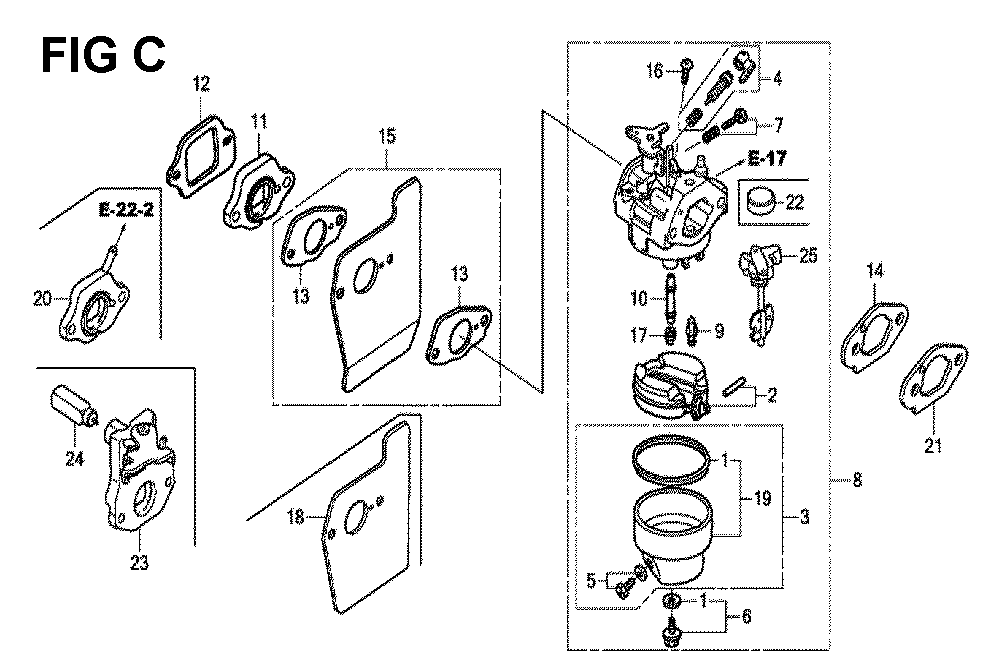 Fig-3 Diagram and Parts List for GCV190LA Type G5B Honda Engine