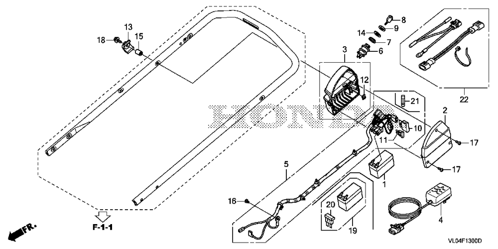 Battery-Main Harness Diagram and Parts List for HRR216K10 (Type  VLAA)(MZCG-1140001 - 1660000) Honda Lawn Mower