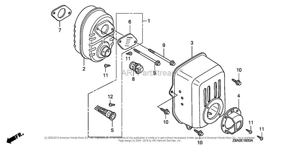 Muffler Diagram and Parts List for GC160LA (typeQHC)(GCAHA-3599750) Honda Engine