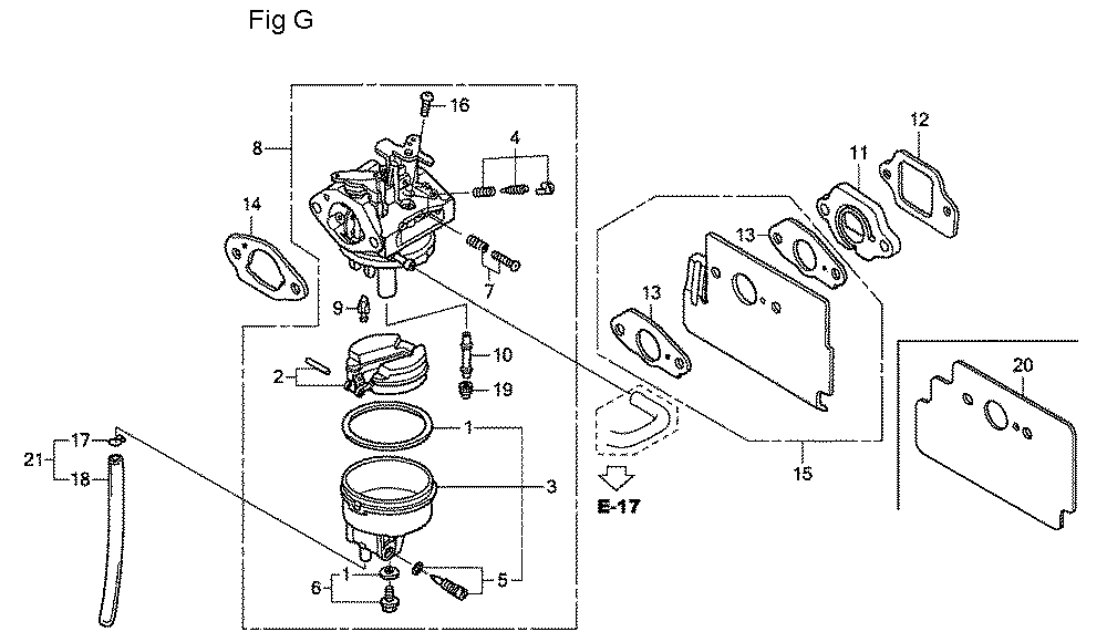 Fig-7 Diagram and Parts List for GC160LA Type QHAJ Honda Engine