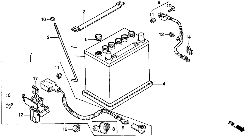 Battery Diagram and Parts List for H3011H (Type  HSA)(MZAJ-6000001 - 9999999) Honda Lawn Mower