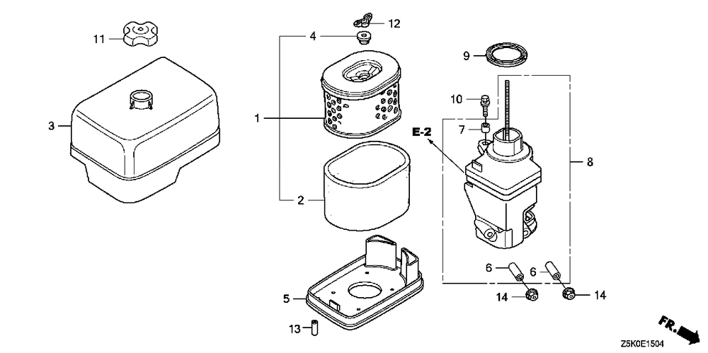 Air Cleaner (5) Diagram and Parts List for GX270UT2 (Type  PAE2/A)(GCBGT-2000001 - 2258490) Honda Engine
