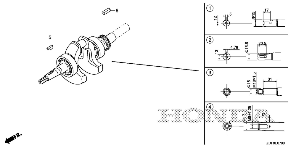 Crankshaft Diagram and Parts List for GXH50UTX (Type QXB4)(GCBYT-2000001-9999999) Honda Engine