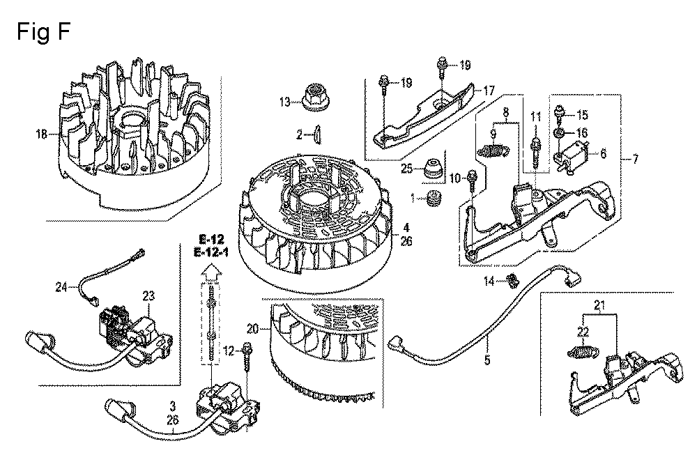 Fig-6 Diagram and Parts List for GCV190A Type A1AE Honda Engine