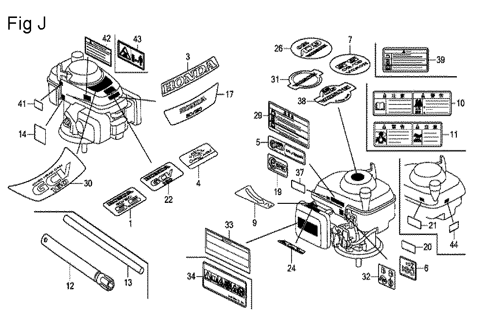 Fig-10 Diagram and Parts List for GCV160A Type R1A Honda Engine