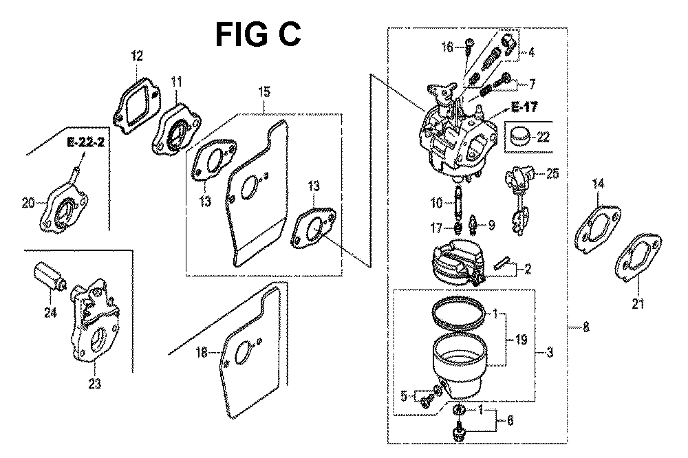 Fig-3 Diagram and Parts List for GCV190LA Type S3L Honda Engine