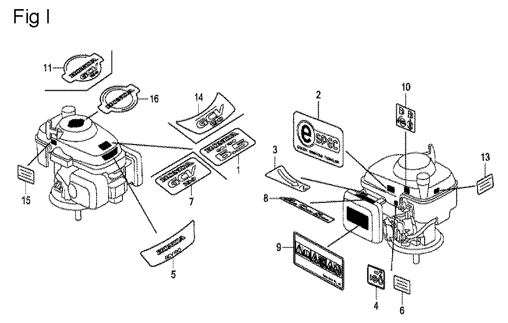 Fig-9 Diagram and Parts List for GCV190A Type S3A Honda Engine