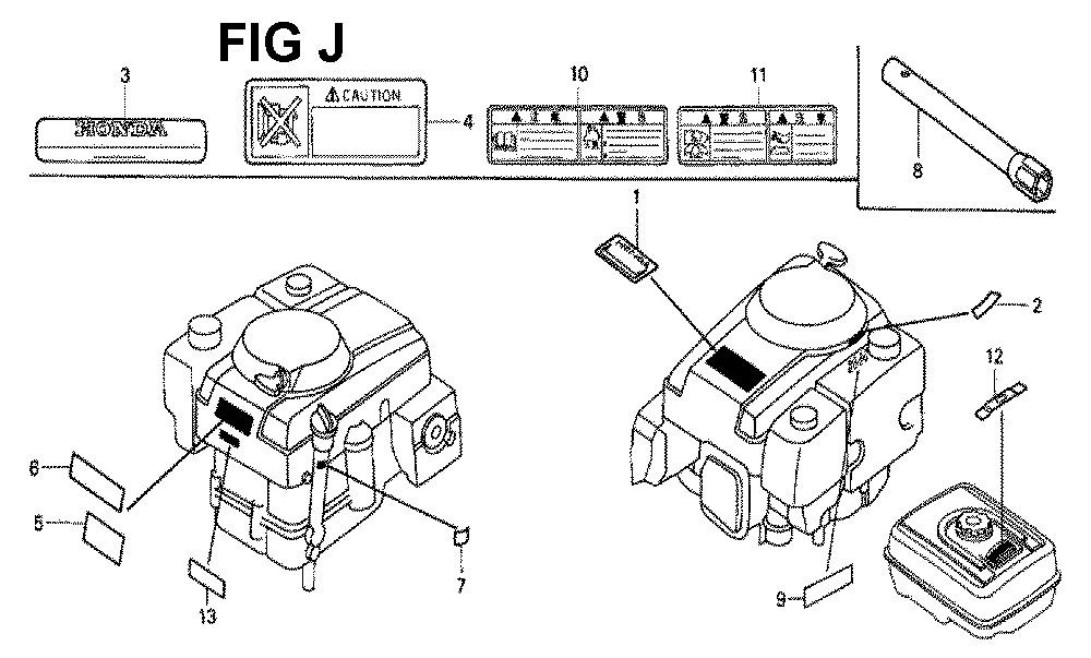 Fig-3 Diagram and Parts List for GXV340K2 Type DA Honda Engine