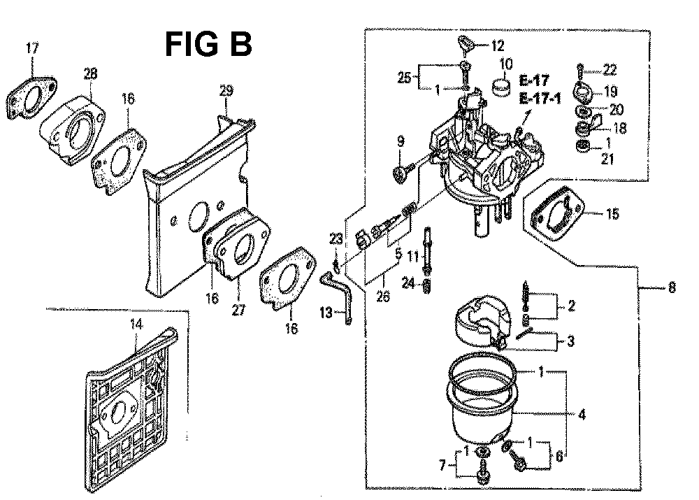 Fig-13 Diagram and Parts List for GXV340K2 Type DA Honda Engine