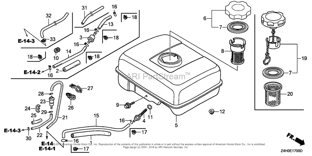 Fuel Tank (1) Diagram and Parts List for GX120UT1 (typeKRSB)(GCAGT-1000001) Honda Engine