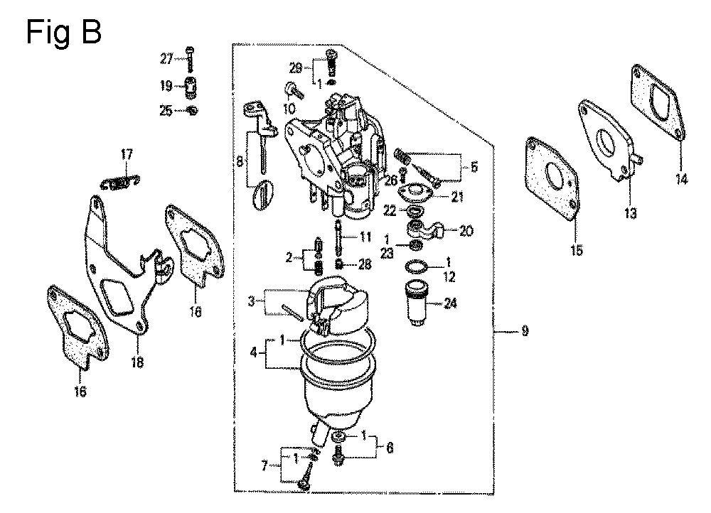 Fig-2 Diagram and Parts List for G100K2 Type ZK2 Honda Engine