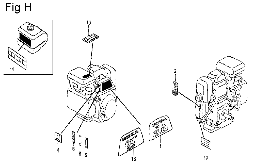 Fig-8 Diagram and Parts List for GC190A Type SHE1 Honda Engine