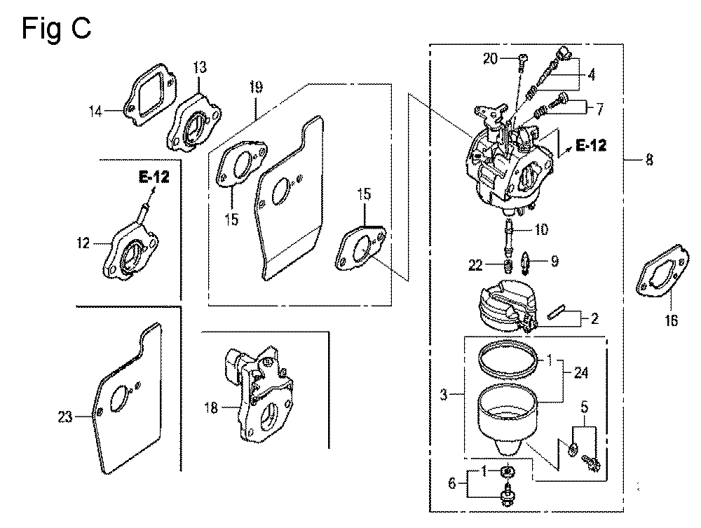 Fig-3 Diagram and Parts List for GCV160LA Type N5MF Honda Engine