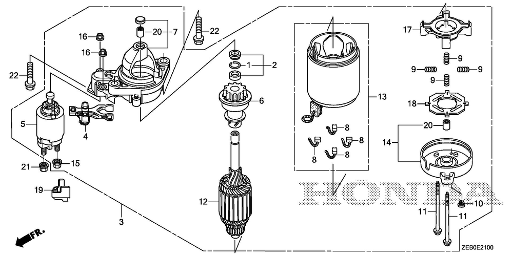 Starter Motor Diagram and Parts List for GXV800IRH (Type QYX4)(GJALH-1000001-9999999) Honda Engine