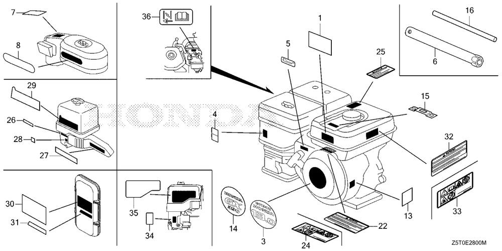 Label-Tool Diagram and Parts List for GX390UT2 (Type  LX2/A)(GCBCT-3000001 - 3485996) Honda Engine