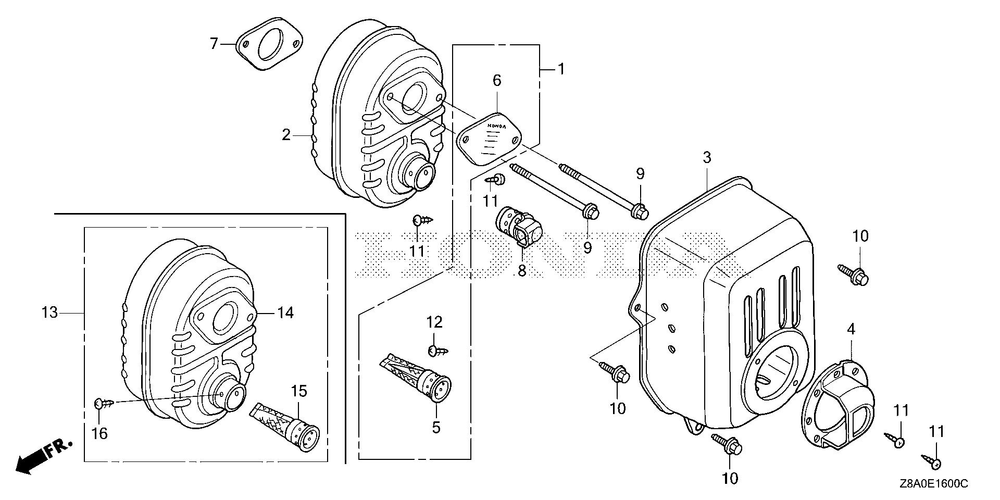 Muffler Diagram and Parts List for GC160LAX (Type QBC)(GCAHA-6025169-9999999) Honda Engine