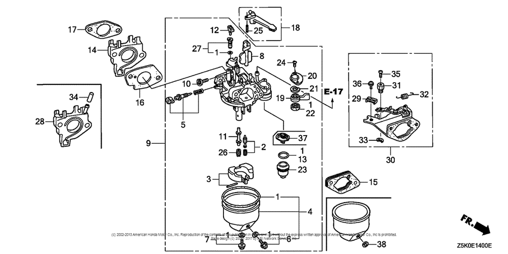 Carburetor (1) Diagram and Parts List for GX270UT2 (typeSMRB)(GCBGT-1000001) Honda Engine