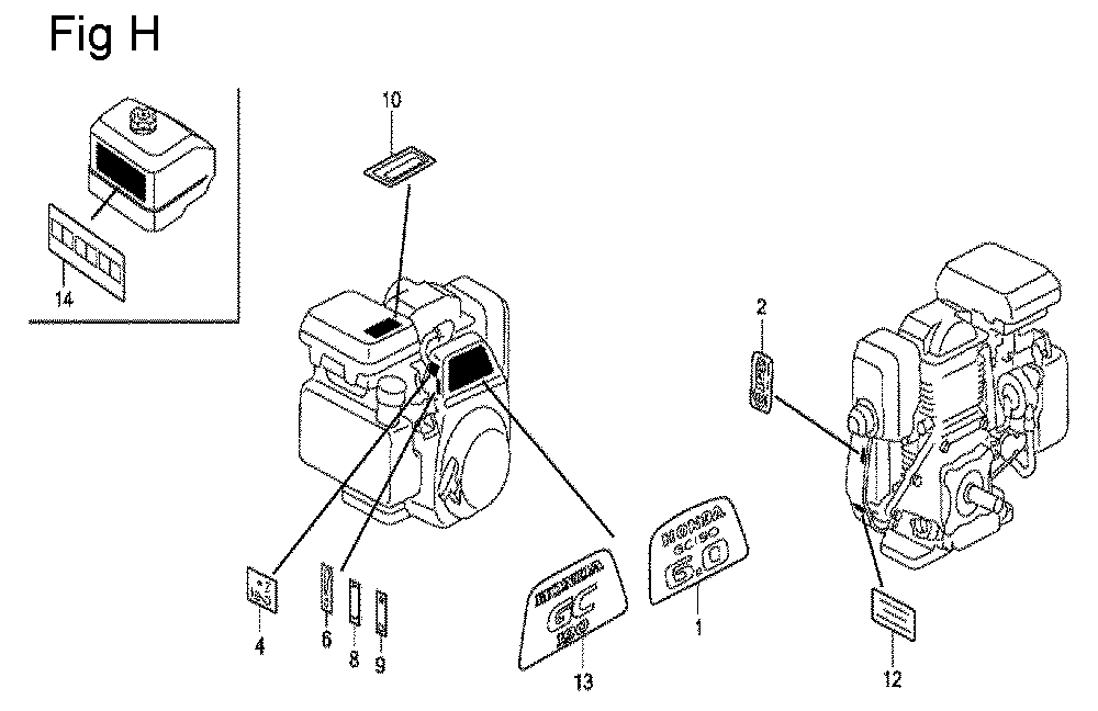 Fig-8 Diagram and Parts List for GC190A Type QHC Honda Engine