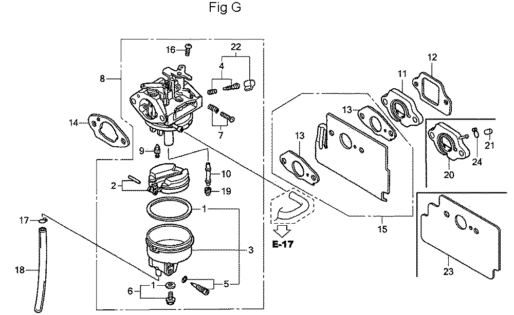 Fig-7 Diagram and Parts List for GC160A Type VHA Honda Engine