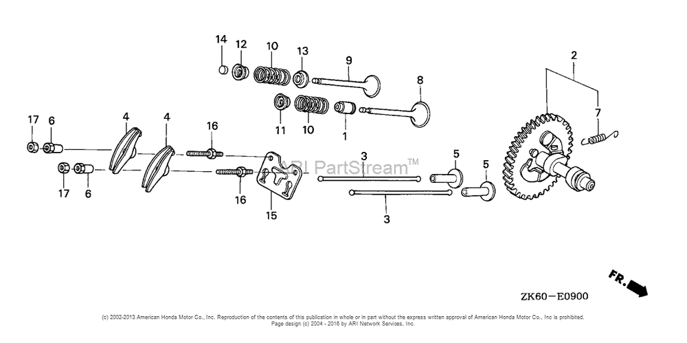 Camshaft Diagram and Parts List for GX390K1 (typeVXP/A)(GDAF-1100001) Honda Engine