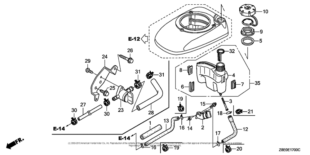 Fuel Tank Diagram and Parts List for GSV190LA (typeGBH)(GJACA-1035731) Honda Engine