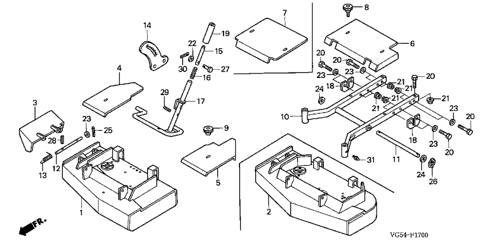 Cutter Housing Diagram and Parts List for CD7136A (Type  36)(RZDZ-3000001 - 9999999) Honda Lawn Tractor Accessories