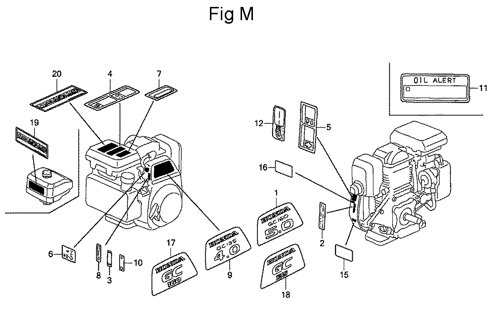 Fig-13 Diagram and Parts List for GC160 Type QHA2 Honda Engine