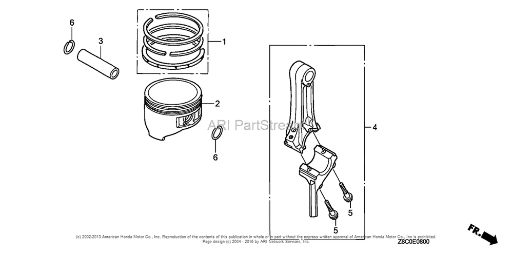 Piston + Connecting Rod Diagram and Parts List for GC190LA (typeMHA2)(GCAAA-1496157) Honda Engine