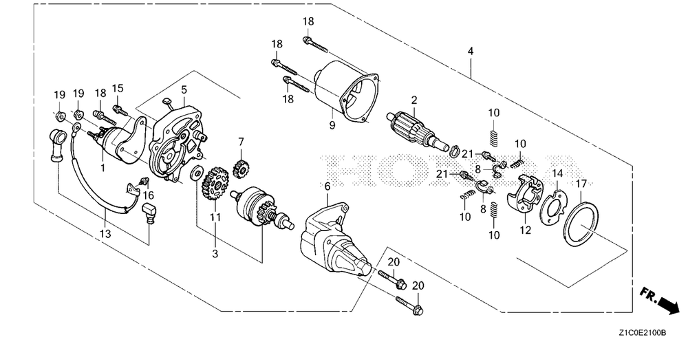 Starter Motor (1) Diagram and Parts List for GX390UT2 (Type  SCC/B)(GCBCT-1000001 - 3485996) Honda Engine